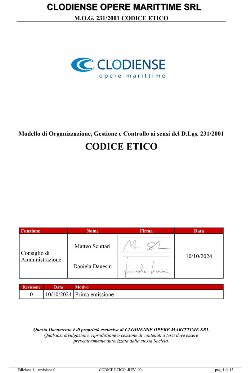Modello Organizzativo D. Lgs. 231/01 Codice Etico